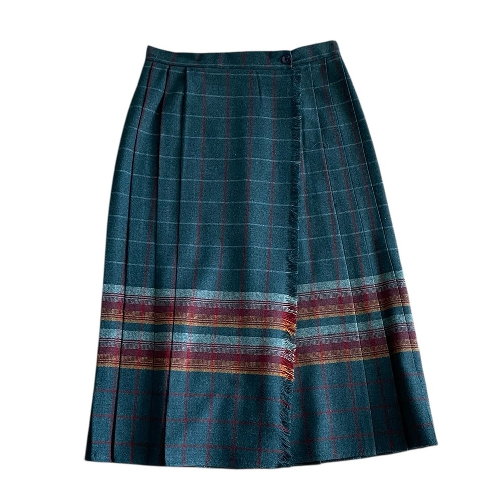 Vintage Wool Mix Plaid A-Line Skirt - Blue and Red Size 11/12